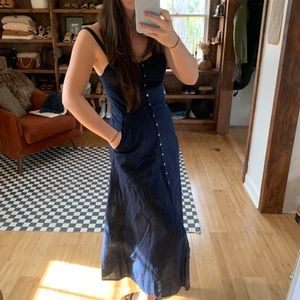Navy blue midi length bustier top summer dress